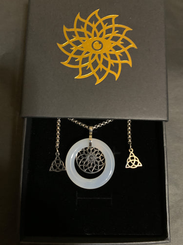 White Jade Healing Place Crest Silver 3cm 28in Adjustable Chain