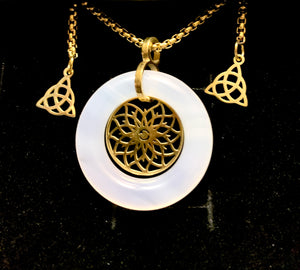 Genuine White Jade 3cm Healing Place Crest Golden 28in Chain