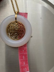 Approx 6cm Genuine White Jade Sri Yantra Golden