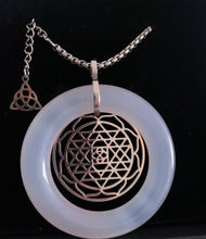 Approx 5cm Genuine White Jade Sri Yantra Silver