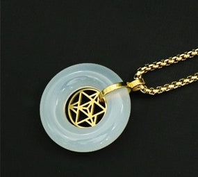 Approx 3cm GenuineWhite Jade Merkabah golden