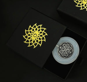 Approx 5cm Genuine White Jade Sri Yantra Silver