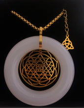 Approx 6cm Genuine White Jade Sri Yantra Golden